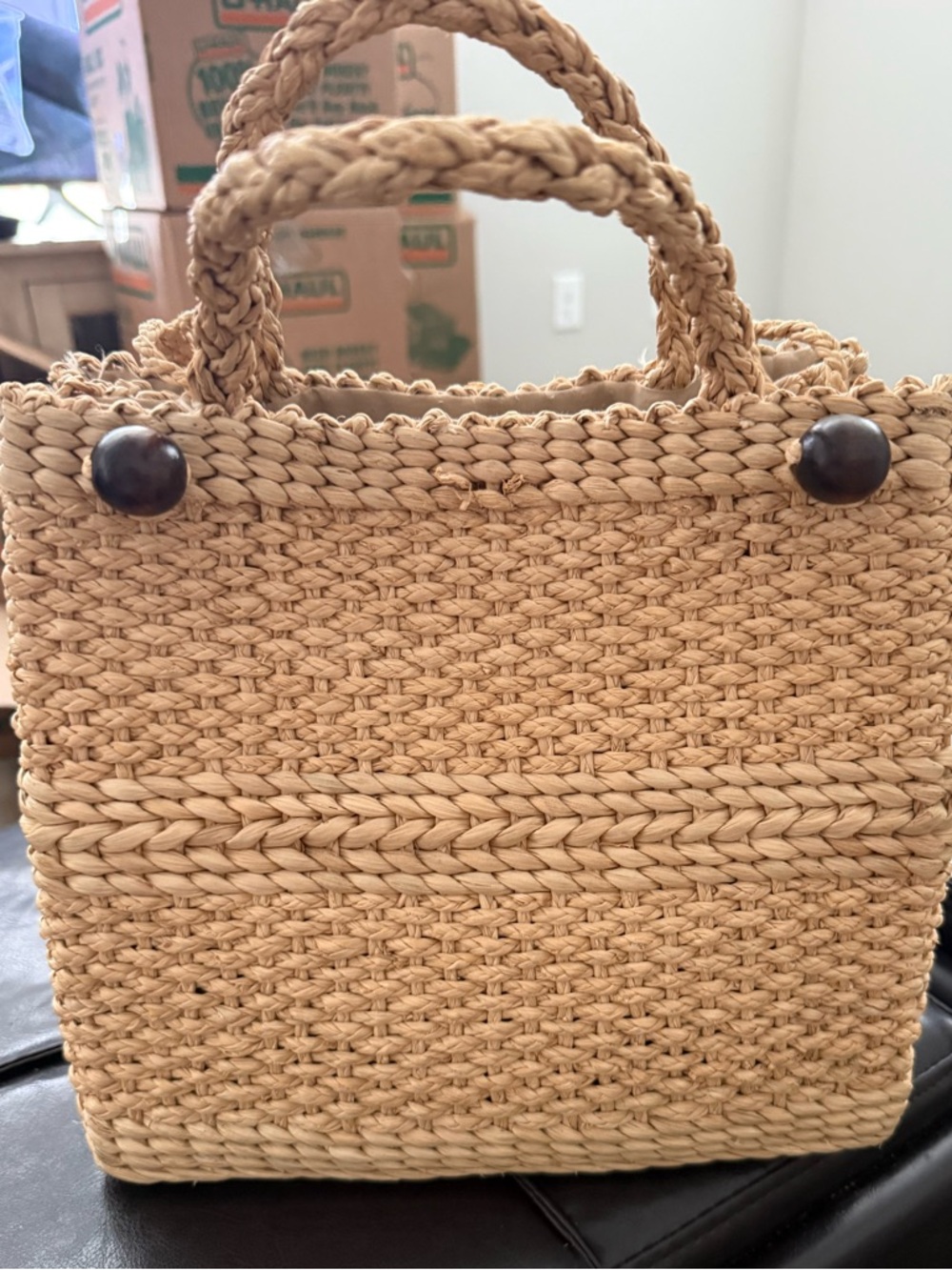 Woven Straw Satchel Tote - Natural